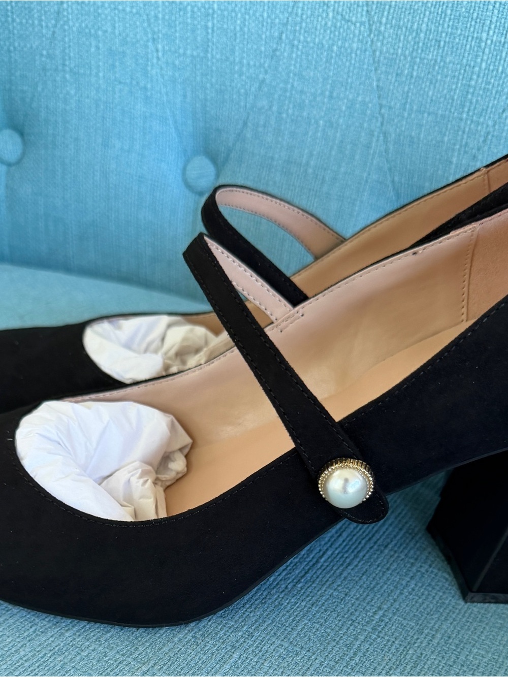 Bandolino Black Suede Mary Jane Pumps with Pearl Accent NWT
